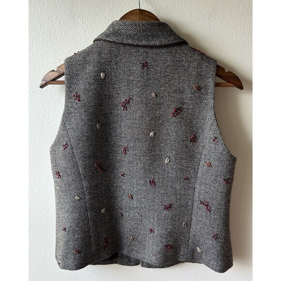 Talbots Vest Petite Small Zip Up Wool Blend Herringbone Leaves Acorn Preppy - Picture 6 of 11